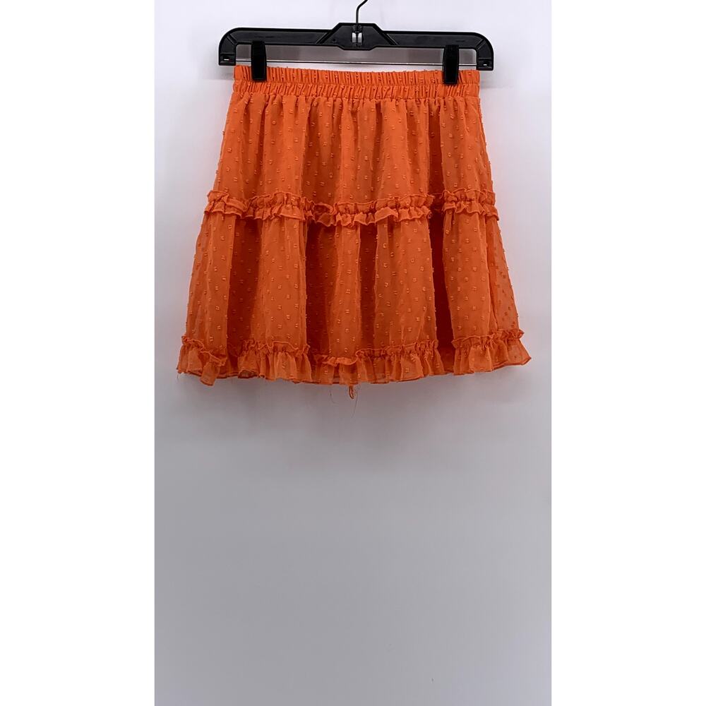 UNBRANDED Women's Orange Chiffon Ruched Hem Fit & Flare Coquette Skirt SZ S